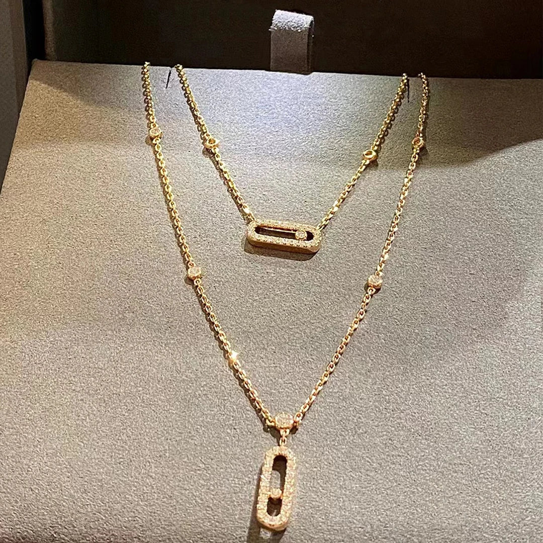 Excellent Quality 925 Sterling Silver Sliding Zircon Women's Double-layer Necklaces Beautiful Wedding Jewelry Holiday Gift