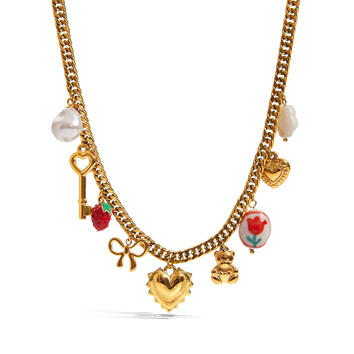 Youthway Vacation Style Stainless Steel 18K Gold Color Plated Necklace Love Key Ladies Pendant Necklace Daily Accessory Gift