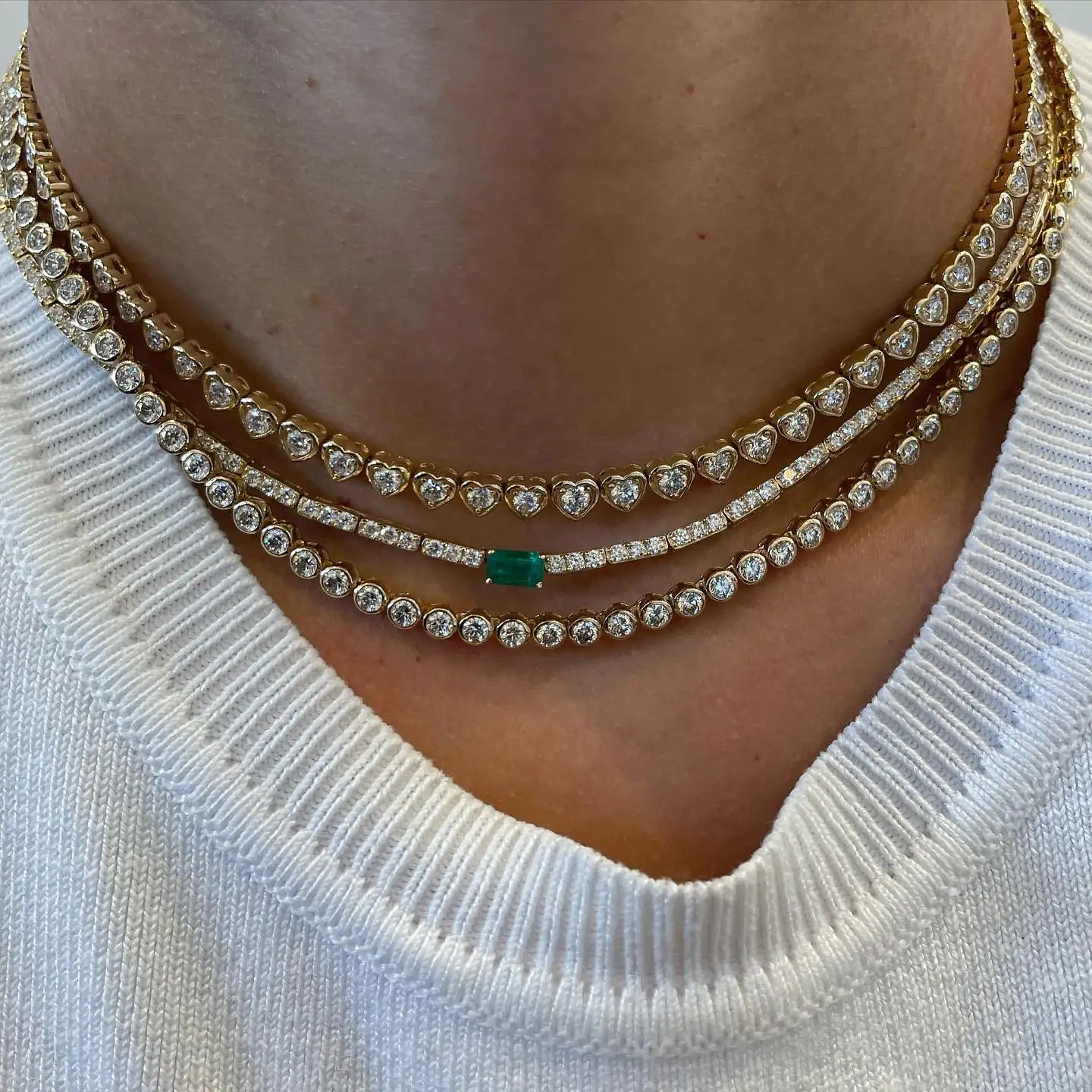 Various Shaped Geometric Bezel Set Round Heart Rectangle Cubic Zirconia CZ Tennis Chain Choker Necklace For Women 16inches