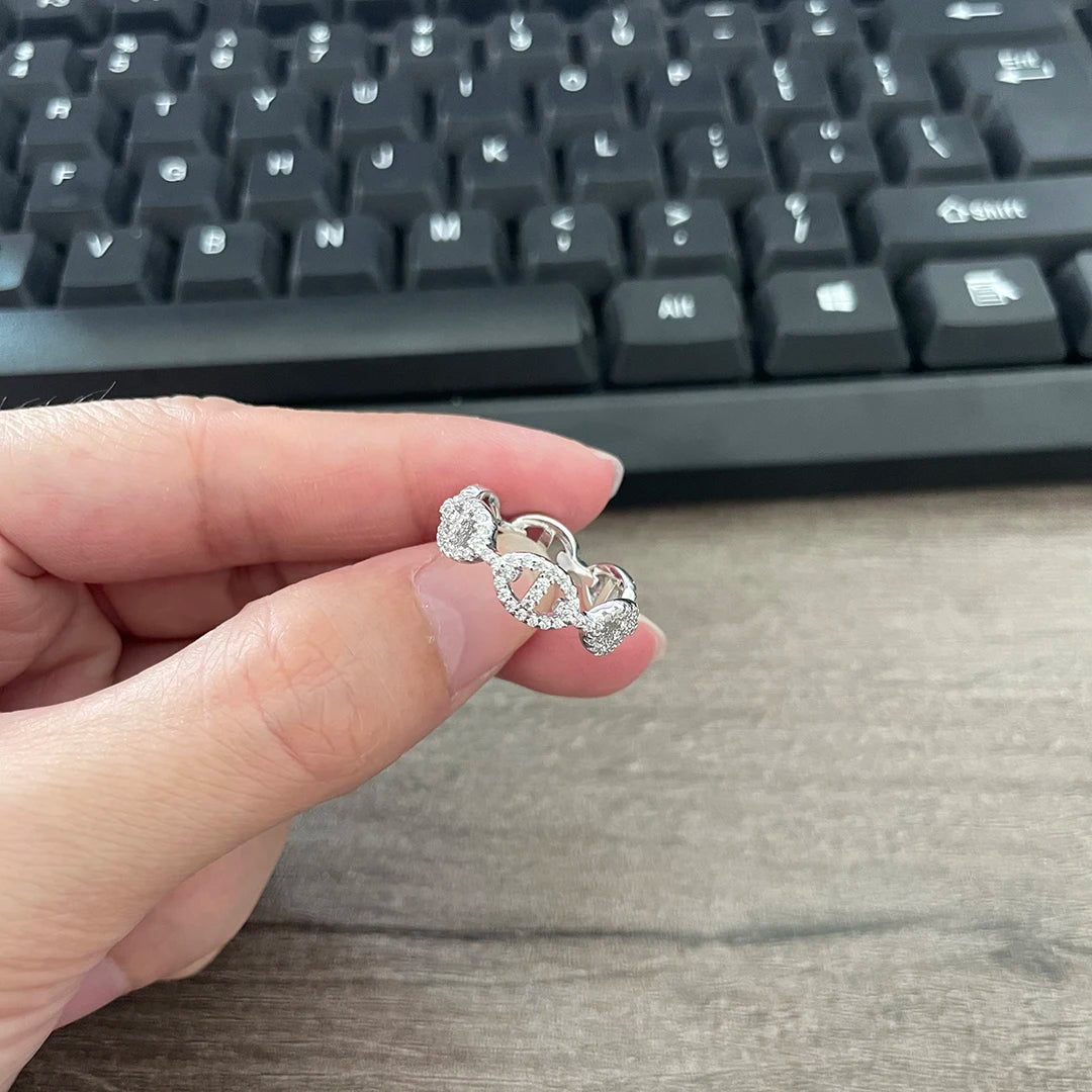 925 sterling silver gold-plated fashionable women's diamond chain ring. wedding ring. Holiday gifts