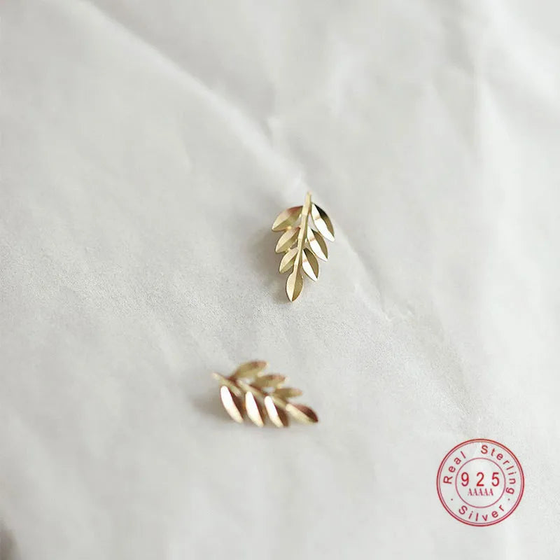 Japanese Shiny Small Leaf Stud Earrings Women 925 Sterling Silver Personality Student Birthday Party Gift Jewelry