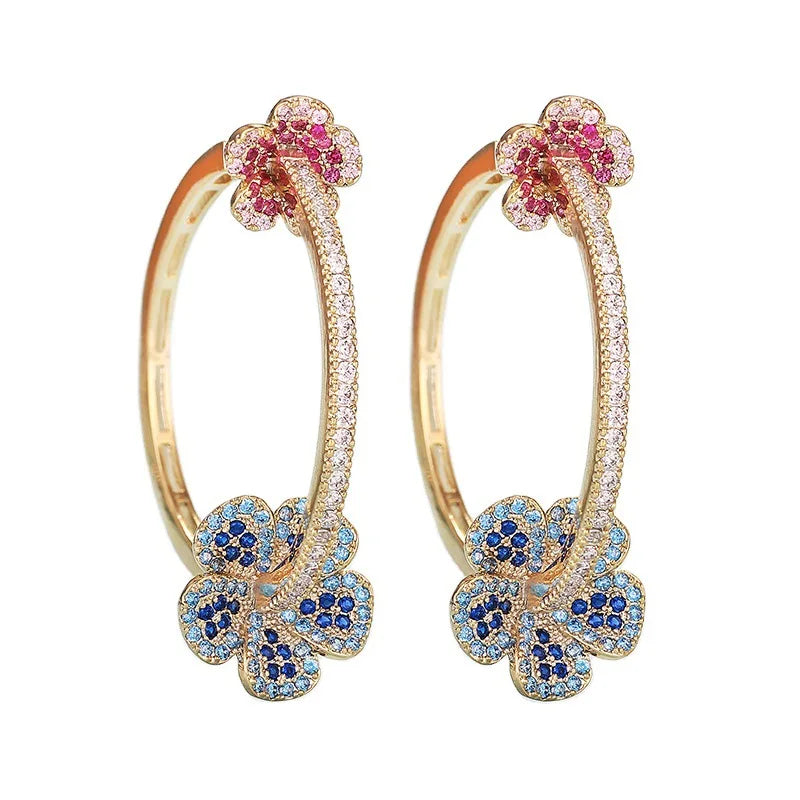 SENYU Luxury Flower Earrings for Women Color Zircon Round Hoop Earrings Gold Plating Hot Jewelry Wholesale Brazil Spain
