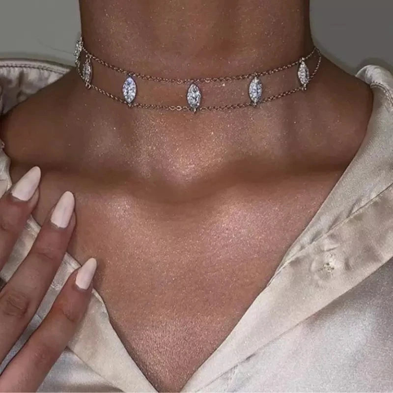 2025 New Design 6pcs Teardrop 5A CZ Double Chain Necklaces For Women Fashion 925 Sterling Silver Wedding Gift Chocker NECKLACE