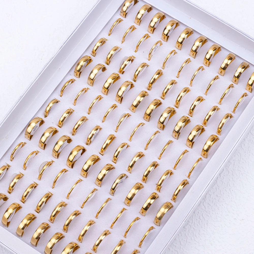 50Pcs/Lot Wholesale Smooth Stainless Steel Ring For Men Women Party Wedding Finger Jewelry Accessories Mix Width 2/4/6mm